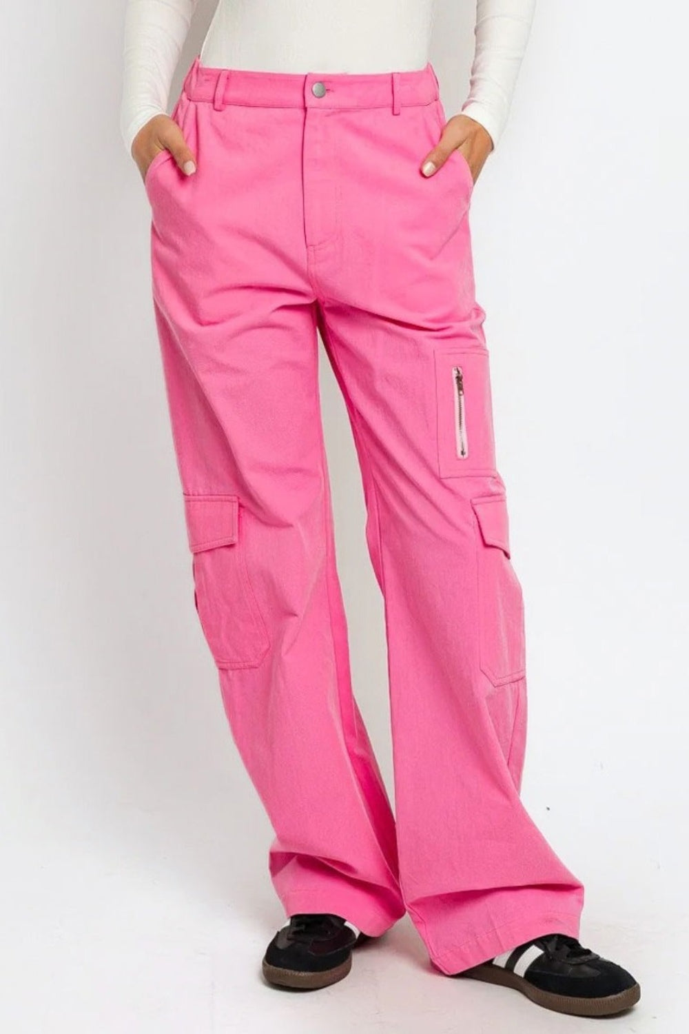 Le Lis High Waisted Wide Leg Cargo Pants with Pockets